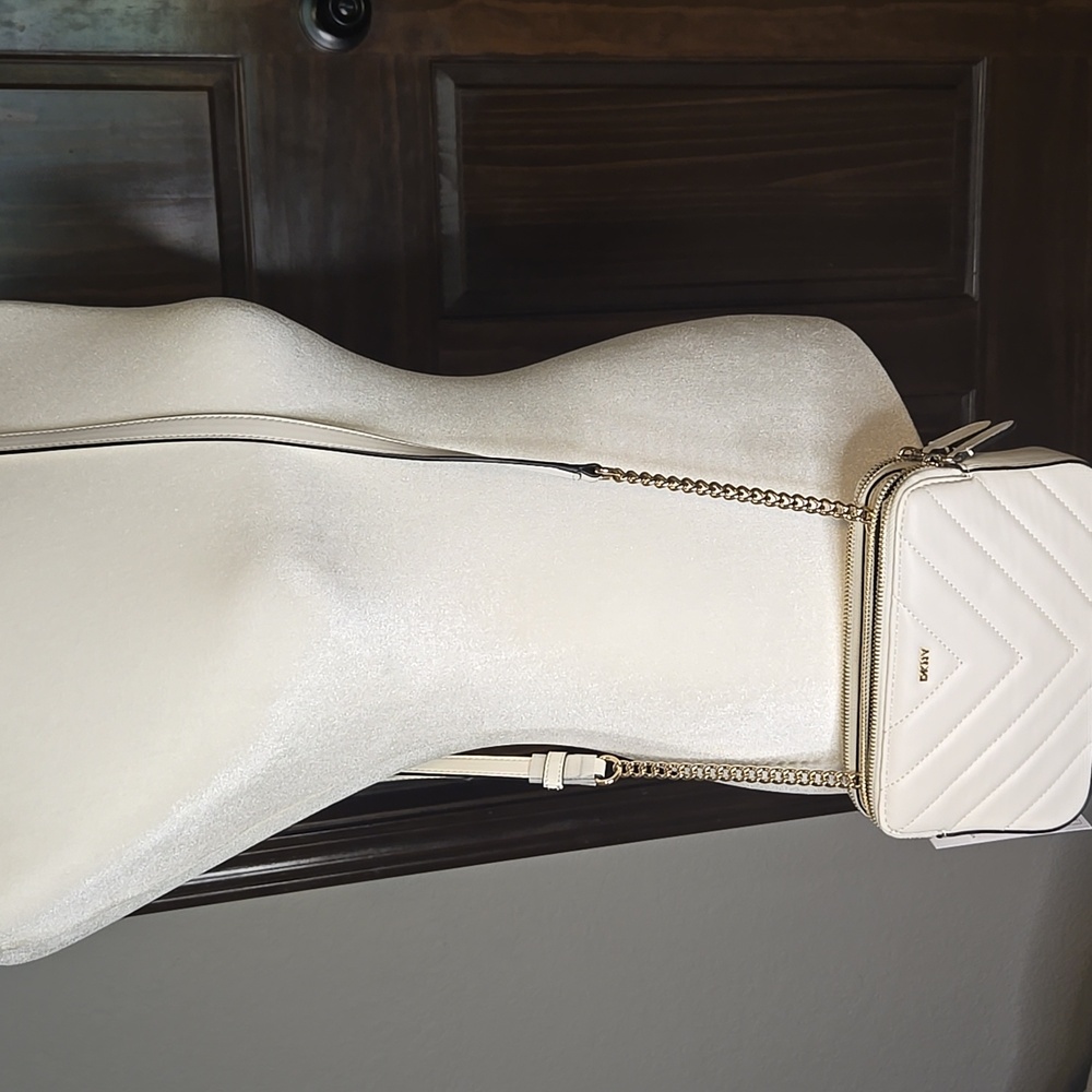 DKNY White Chevron Quilted Crossbody Bag